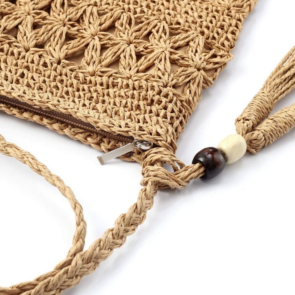 Women Straw Crossbody Purse Beach Handmade Woven Shoulder Bag with Tassels - Picture 5 of 7